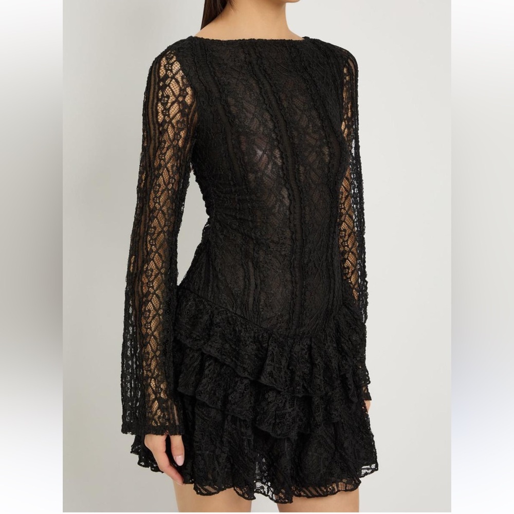 Free people black Tabby Lace Long Sleeve Minidress